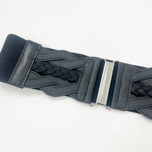 2/$30 NEW Elastic Wide Waist Belt Braided Black - Picture 7 of 12